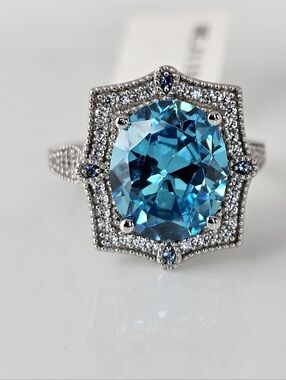 Antique Style Neon Apatite & Diamond Simulant Ring Sterling Silver Size 8 NEW